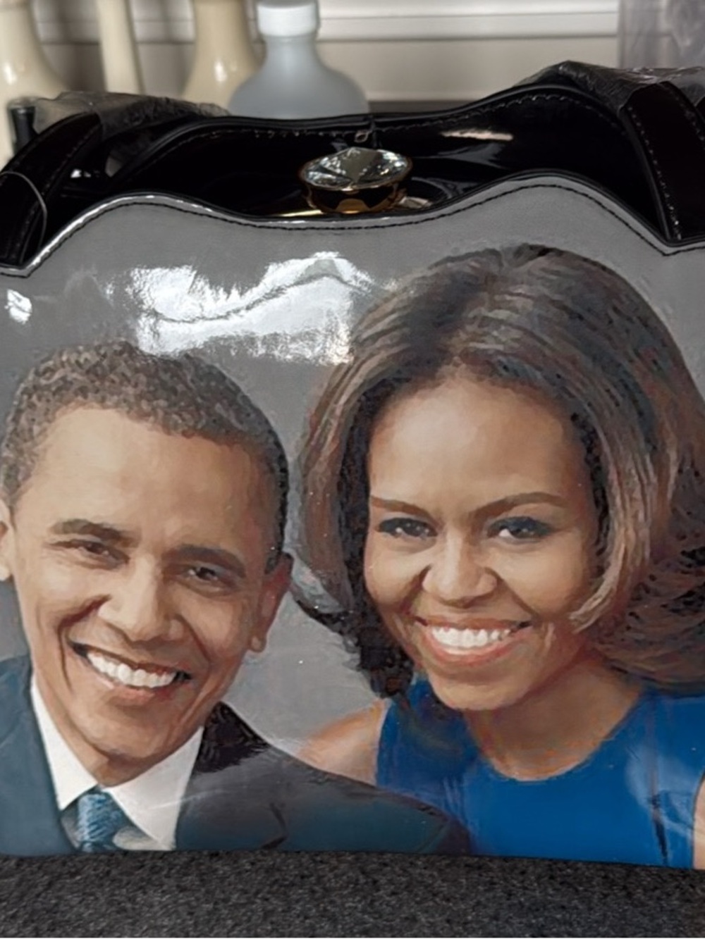 Glossy Portrait Barack and Michelle Obama Patent Leather Bag
